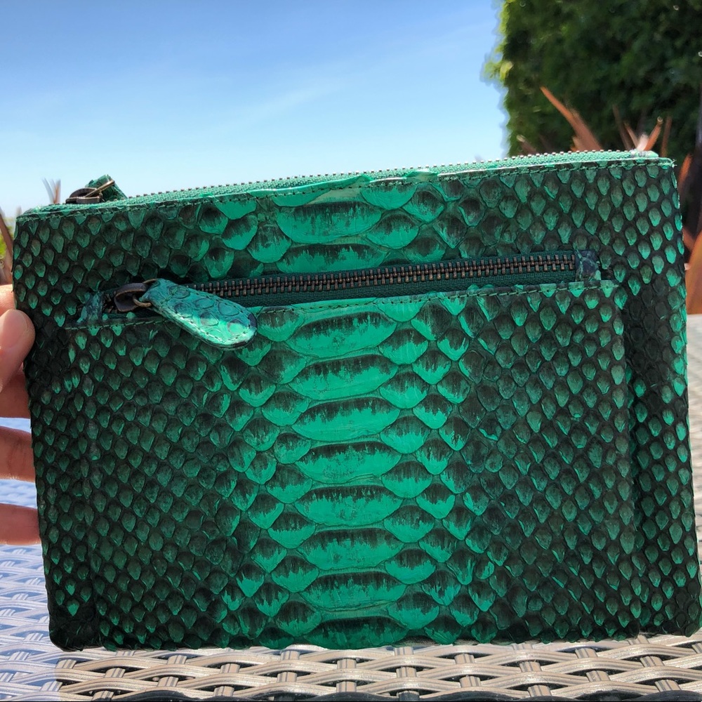 Emerald Green Python Clutch With Zippers - image 2